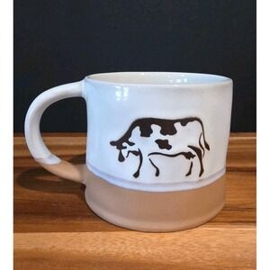One Hundred 80 Degrees Stoneware Lg Mug Two-toned Handpainted Cow NWOT